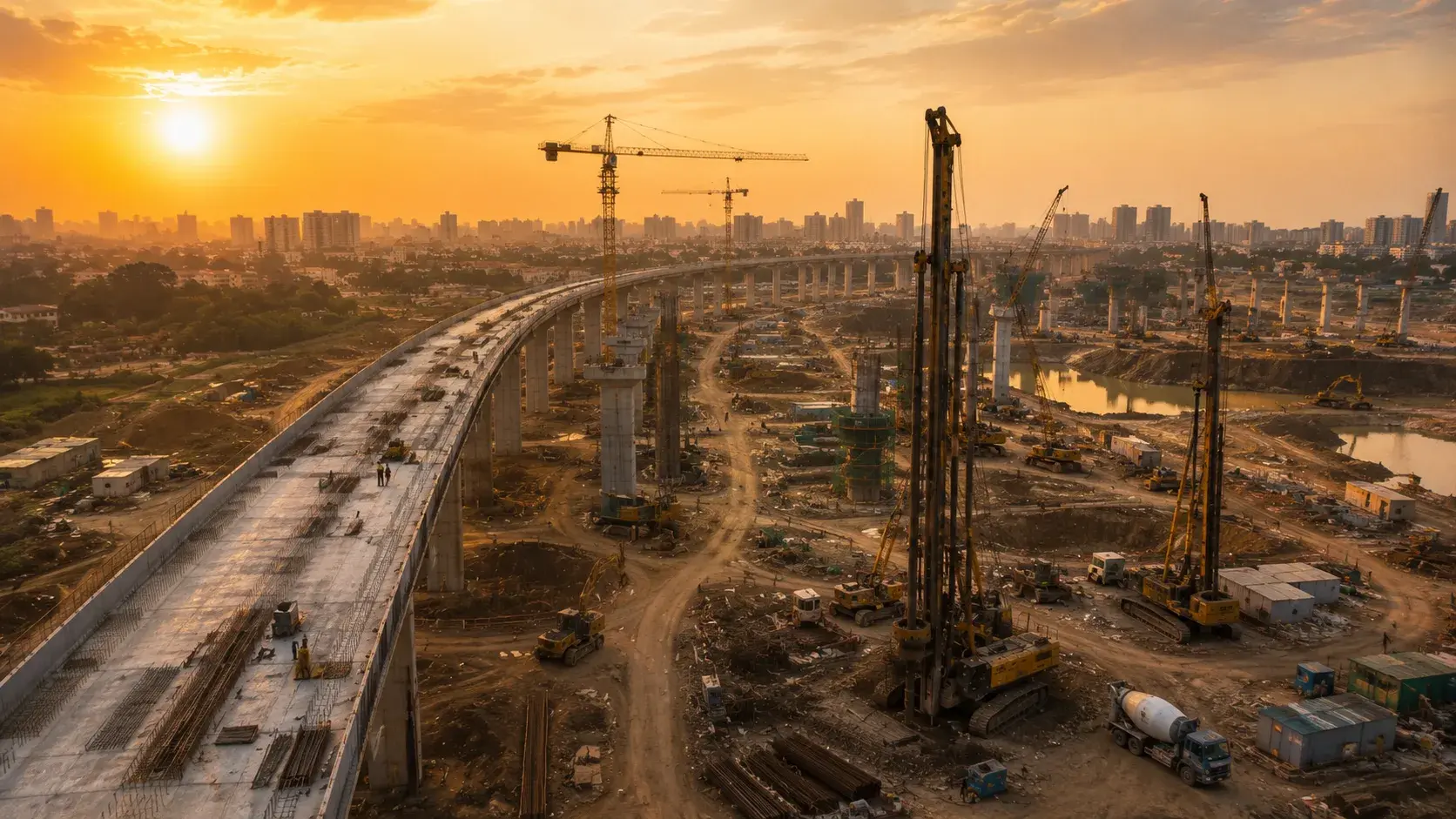 Aerial flyover of Parkline Infra piling operations